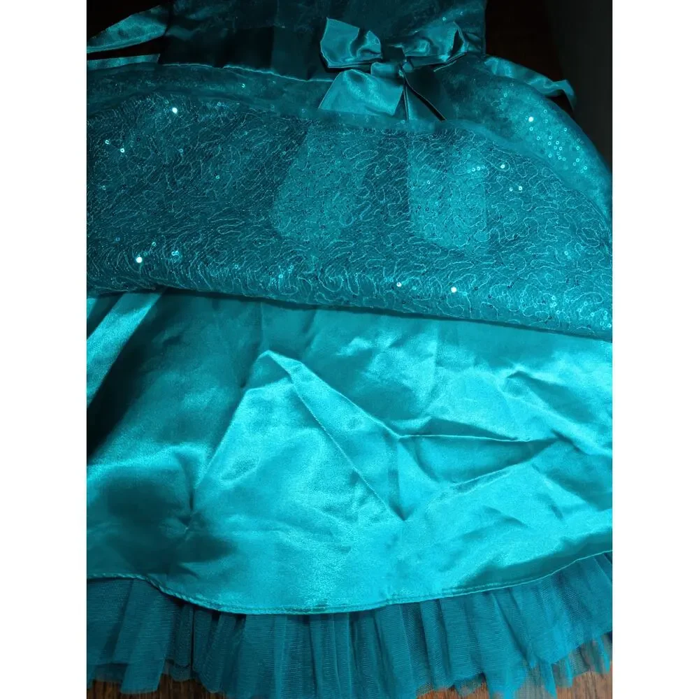 Jona Michelle Girls Formal Fancy Dress Green 8 Mesh Sequins Party Satin Lined